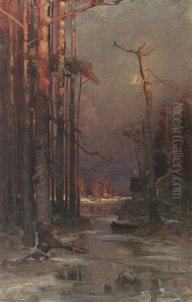 Waldlandschaft Mit Gewasser Oil Painting by Yuliy Yulevich (Julius) Klever