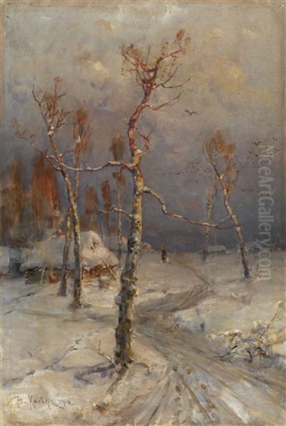 Wintry Village Oil Painting by Yuliy Yulevich (Julius) Klever