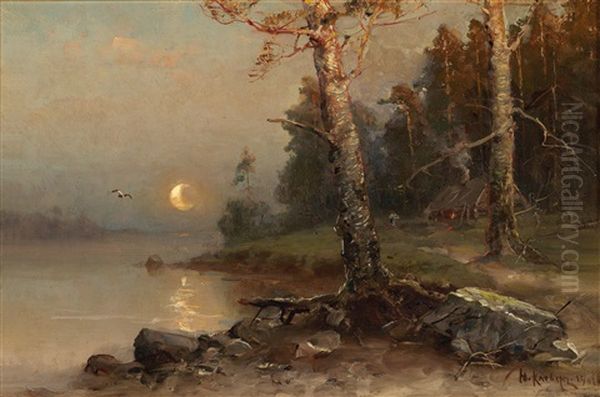 A Moonlit Night Oil Painting by Yuliy Yulevich (Julius) Klever