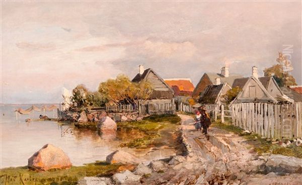 Fishing Village In Haapsalu Oil Painting by Yuliy Yulevich (Julius) Klever