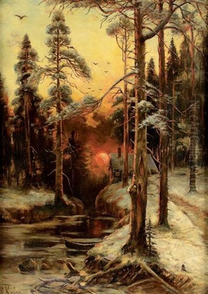 Foret Sous La Neige Oil Painting by Yuliy Yulevich (Julius) Klever