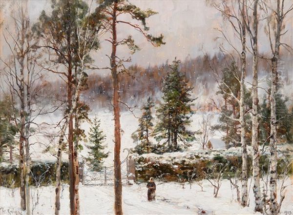 Snowfall Oil Painting by Yuliy Yulevich (Julius) Klever