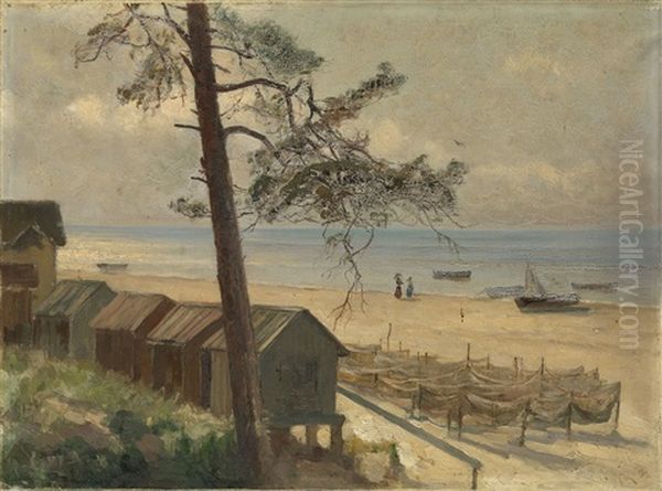 Fishing Nets By The Gulf Of Finland Oil Painting by Yuliy Yulevich (Julius) Klever