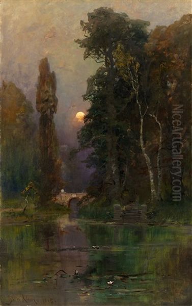 Ornamental Lake In The Park Oil Painting by Yuliy Yulevich (Julius) Klever