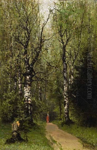 Walker In The Forest Oil Painting by Yuliy Yulevich (Julius) Klever