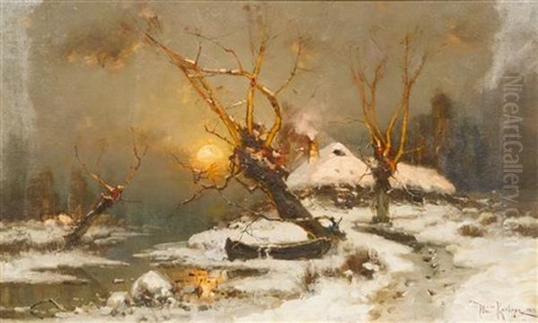 Russian Forrest In Winter Oil Painting by Yuliy Yulevich (Julius) Klever