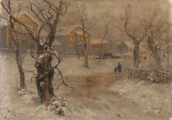 Suburb Of Leningrad Oil Painting by Yuliy Yulevich (Julius) Klever