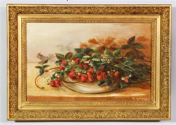 Still Life With Strawberries Oil Painting by Yuliy Yulevich (Julius) Klever