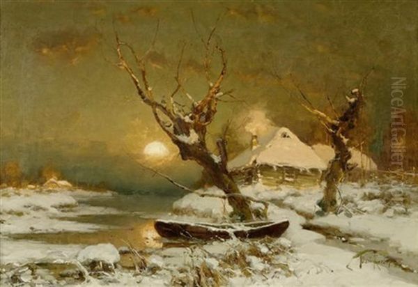 Winterlandschaft Mit Einem Bach Oil Painting by Yuliy Yulevich (Julius) Klever