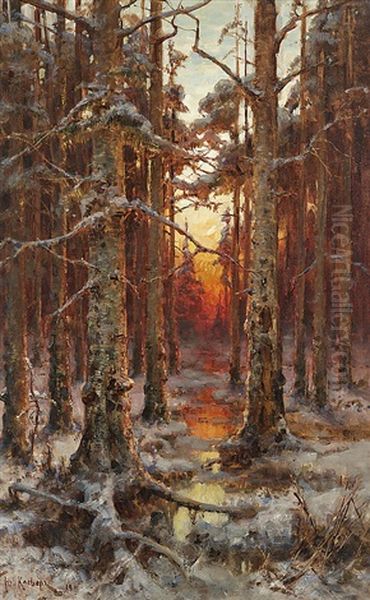 Wintry Forest Oil Painting by Yuliy Yulevich (Julius) Klever