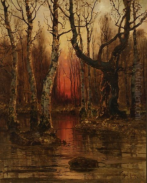 Sunset Oil Painting by Yuliy Yulevich (Julius) Klever