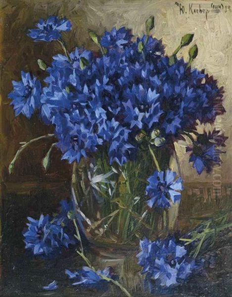 A Bouquet Of Cornflowers Oil Painting by Yuliy Yulevich (Julius) Klever