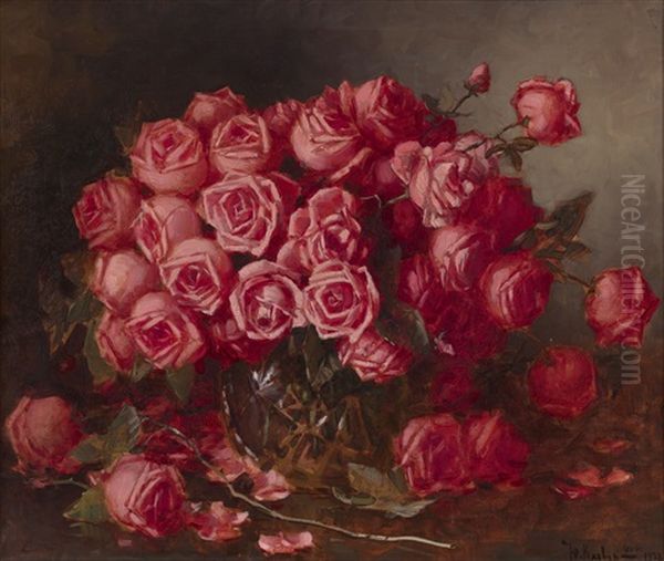 Still Life With Roses Oil Painting by Yuliy Yulevich (Julius) Klever