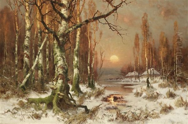 Woodland Sunset Oil Painting by Yuliy Yulevich (Julius) Klever