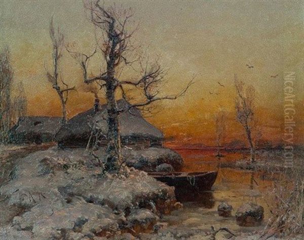 Paysage Sous La Neige Oil Painting by Yuliy Yulevich (Julius) Klever