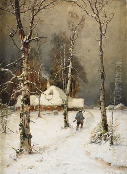 Winter Landscape Oil Painting by Yuliy Yulevich (Julius) Klever