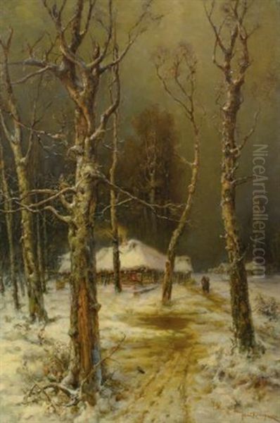 Winter In Russia (collab. W/studio) Oil Painting by Yuliy Yulevich (Julius) Klever