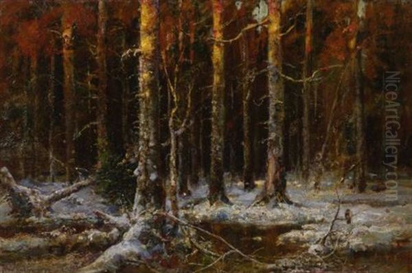 Forest In Winter (study) (+ Sketch, Verso) Oil Painting by Yuliy Yulevich (Julius) Klever