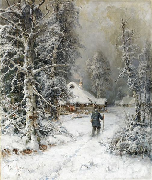 Winter Landscape Oil Painting by Yuliy Yulevich (Julius) Klever