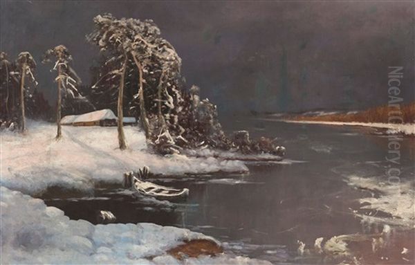 Spring Thaw Oil Painting by Yuliy Yulevich (Julius) Klever