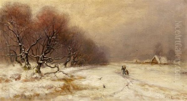 Winterlandschaft Mit Heimkehrenden Bauern Oil Painting by Yuliy Yulevich (Julius) Klever