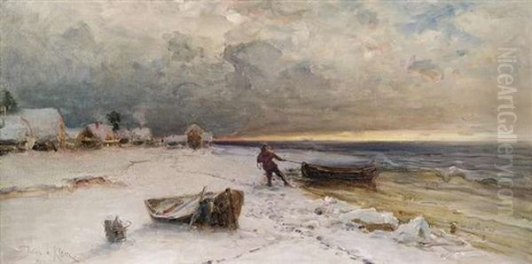 Winterliche Kustenlandschaft Im Abendlicht Oil Painting by Yuliy Yulevich (Julius) Klever