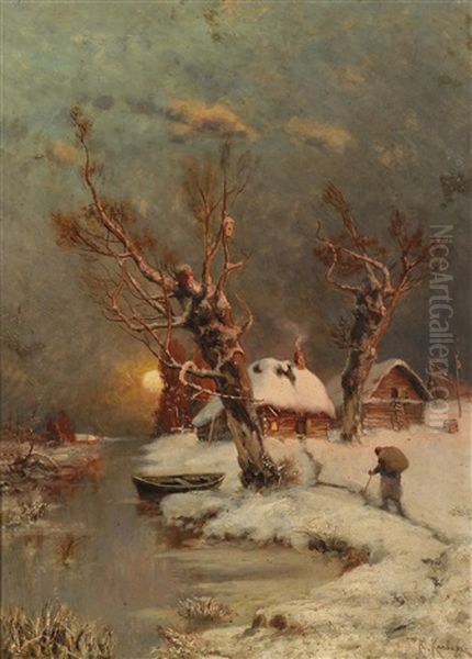 Romantische Winterlandschaft Oil Painting by Yuliy Yulevich (Julius) Klever