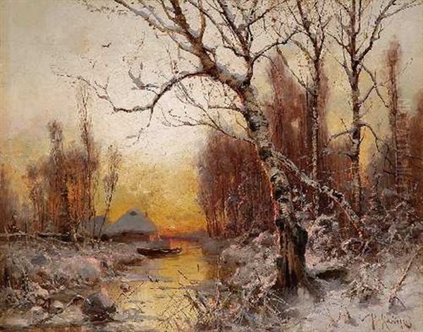 Winterliche Flusslandschaft Im Abendrot Oil Painting by Yuliy Yulevich (Julius) Klever