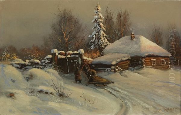 Winterliche Abendstimmung Oil Painting by Yuliy Yulevich (Julius) Klever