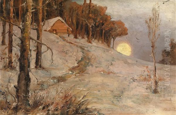 Winterwald In Abendsonne Oil Painting by Yuliy Yulevich (Julius) Klever