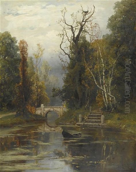 Idyllische Seelandschaft (pavlovsk Park, St. Petersburg?) Oil Painting by Yuliy Yulevich (Julius) Klever