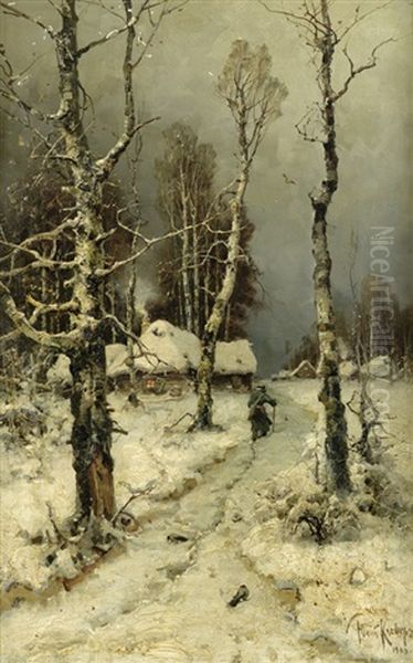 Heimkehr Im Winter Oil Painting by Yuliy Yulevich (Julius) Klever