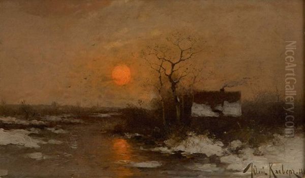 Coucher De Soleil Oil Painting by Yuliy Yulevich (Julius) Klever