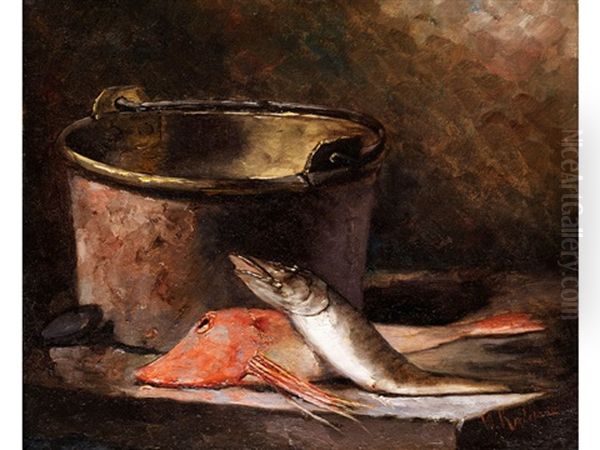 Fischstilleben Oil Painting by Yuliy Yulevich (Julius) Klever