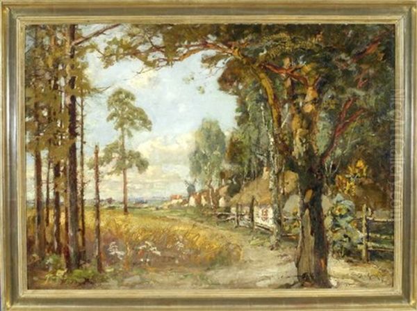 Feldweg Am Dorfrand Mit Blick In Die Landschaft Oil Painting by Yuliy Yulevich (Julius) Klever