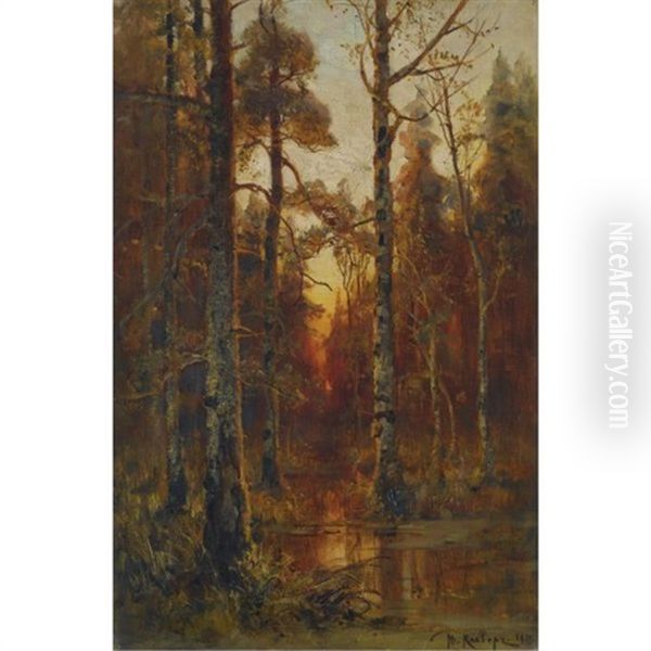 Forest In Autumn (collab. W/studio) Oil Painting by Yuliy Yulevich (Julius) Klever