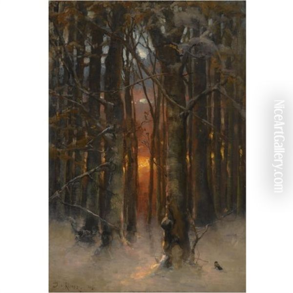 Sunset Through The Trees (collab. W/studio) Oil Painting by Yuliy Yulevich (Julius) Klever