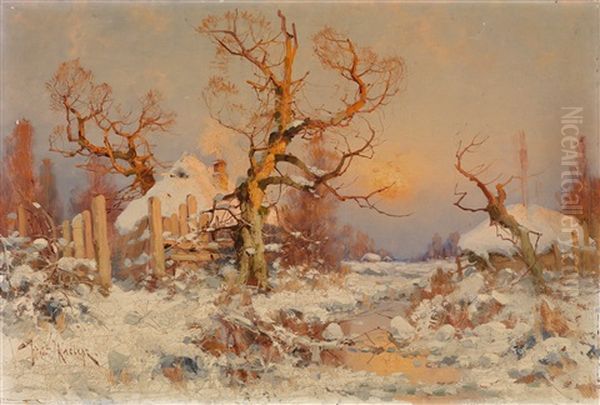 Winterlandschaft Im Abendlicht Oil Painting by Yuliy Yulevich (Julius) Klever