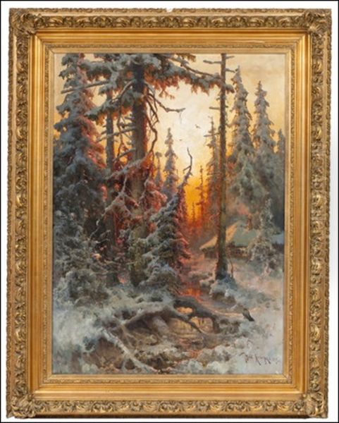 A Winter Day At Twilight Oil Painting by Yuliy Yulevich (Julius) Klever