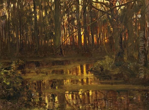 Waldlichtung Mit Teich Oil Painting by Yuliy Yulevich (Julius) Klever