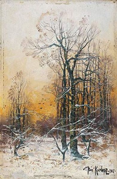 Paysage De Neige Au Coucher Du Soleil Oil Painting by Yuliy Yulevich (Julius) Klever