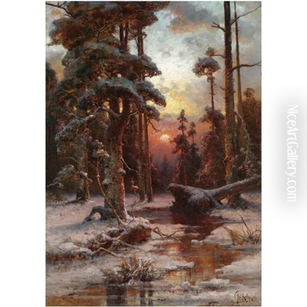 Winter Sun Oil Painting by Yuliy Yulevich (Julius) Klever