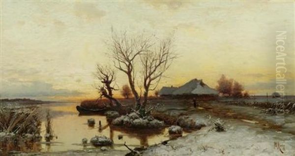 Winterlandschaft Im Abendrot Oil Painting by Yuliy Yulevich (Julius) Klever