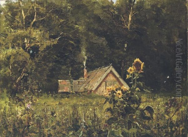 Dacha In A Forest Clearing Oil Painting by Yuliy Yulevich (Julius) Klever