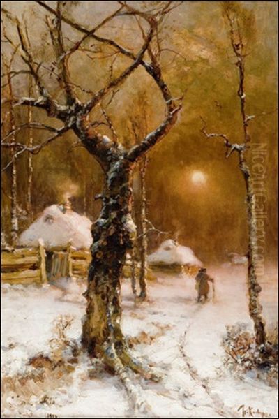 Talvimaisema Kuunvalossa - Manbelyst Vinterlandskap Oil Painting by Yuliy Yulevich (Julius) Klever