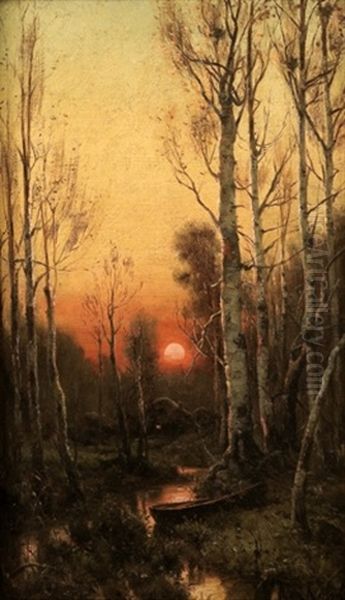 Winter Sunset Oil Painting by Yuliy Yulevich (Julius) Klever