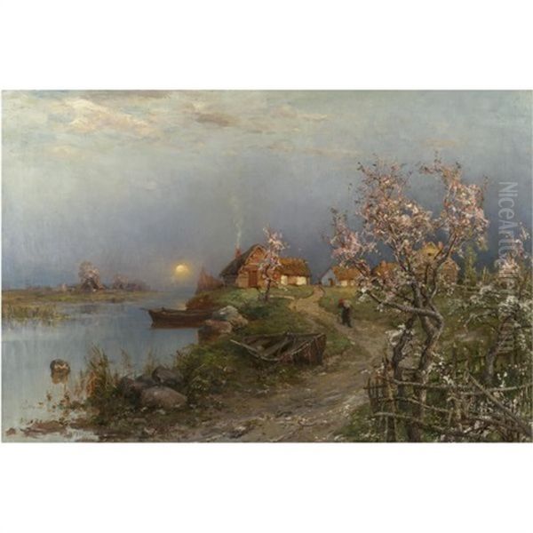 Dusk On The River Aa Oil Painting by Yuliy Yulevich (Julius) Klever