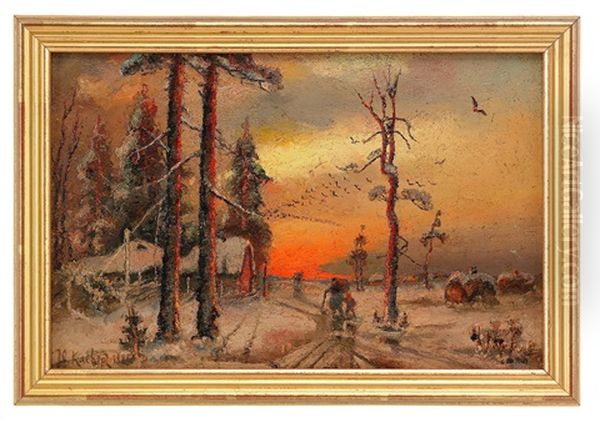 Home At Sunset Oil Painting by Yuliy Yulevich (Julius) Klever