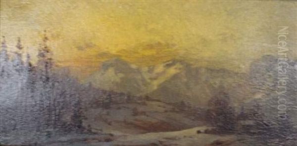 Paysage De Montagne Enneigee Oil Painting by Yuliy Yulevich (Julius) Klever