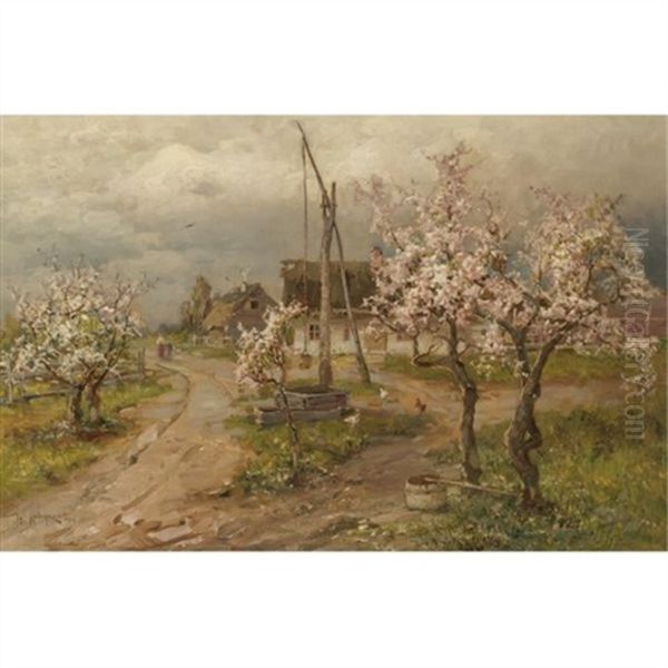 Landscape With Trees In Blossom Oil Painting by Yuliy Yulevich (Julius) Klever